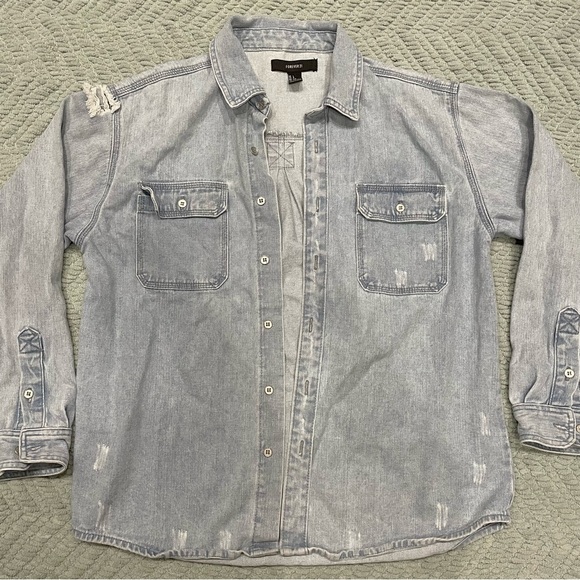 Forever 21 Distressed Lightweight Denim Jacket - Picture 1 of 7
